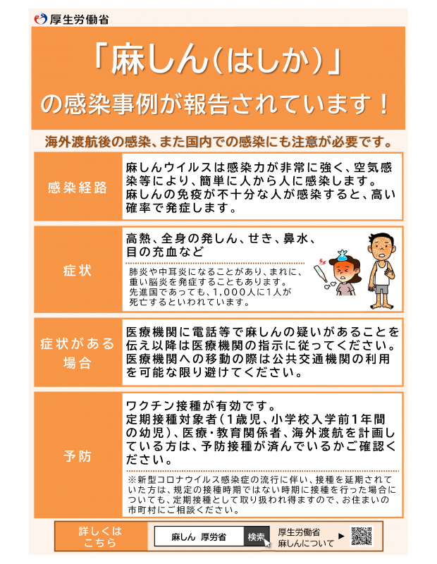 麻しんの感染事例に関する啓発リーフレット