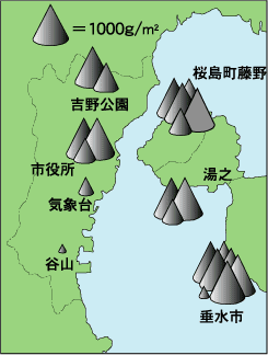 火山灰の堆積量