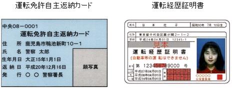 運転免許自主返納カードと運転経歴証明書