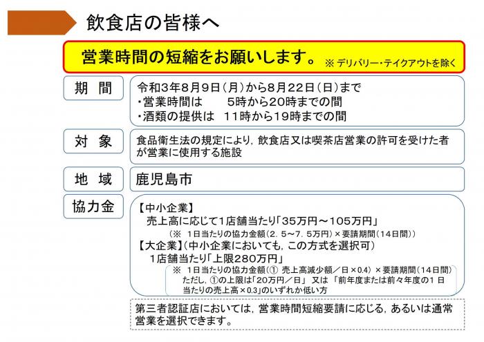 飲食店の皆さまへ：営業時間の短縮をお願いします期