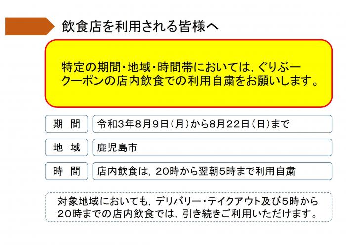 飲食店の皆さまへ：ぐりぶークーポンの店内飲食での利用自粛をお願いします