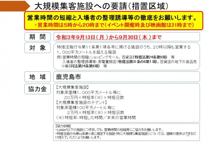 大規模集客施設への要請：営業時間の短縮と入場者の整理誘導等の徹底をお願いします